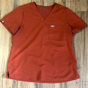 Figs Catarina Scrub Top Women’s Large Orange V-neck One Pocket